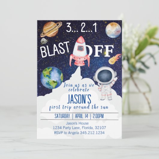 Uitnodiging buitenruimtevaart (Staand voorkant)