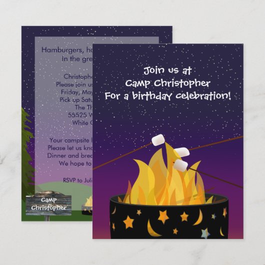 Uitnodiging buitenshuis Camping Party (Voorkant / Achterkant)