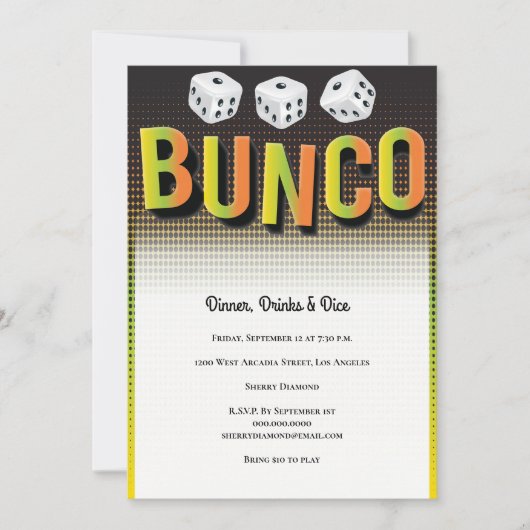 Uitnodiging Bunco Dice Game Party (Voorkant)