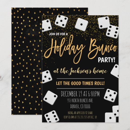 Uitnodiging Bunco-partij voor nieuwe jaren (Voorkant / Achterkant)