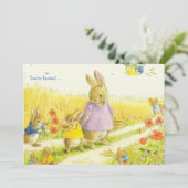 Uitnodiging bunnies paasfeest (Staand voorkant)