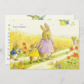 Uitnodiging bunnies paasfeest (Voorkant / Achterkant)