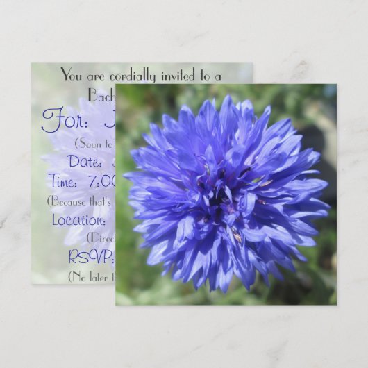Uitnodiging - Button van Cornflower Blue Bachelor (Voorkant / Achterkant)