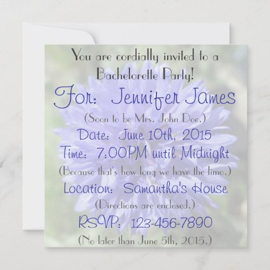 Uitnodiging - Button van Cornflower Blue Bachelor (Achterkant)