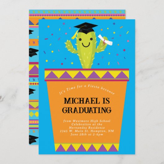 Uitnodiging Cactus Fiesta Graduation Party (Voorkant / Achterkant)