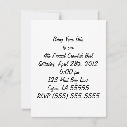 Uitnodiging Cajun Crawfish Boil Party (Achterkant)