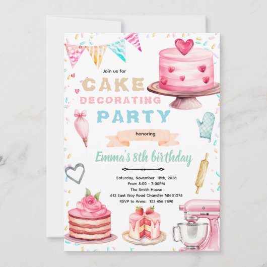 Uitnodiging cake versieren thema feest (Voorkant)