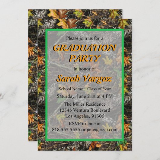 Uitnodiging Camo Graduation Party (Voorkant / Achterkant)