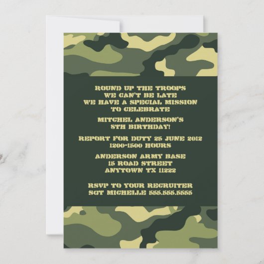 Uitnodiging Camouflage Birthday (Voorkant)