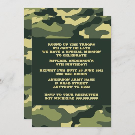 Uitnodiging Camouflage Birthday (Voorkant / Achterkant)