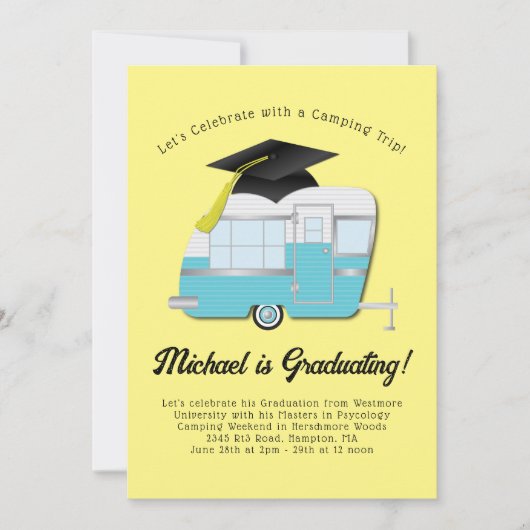 Uitnodiging Camping Camper Graduation Party (Voorkant)