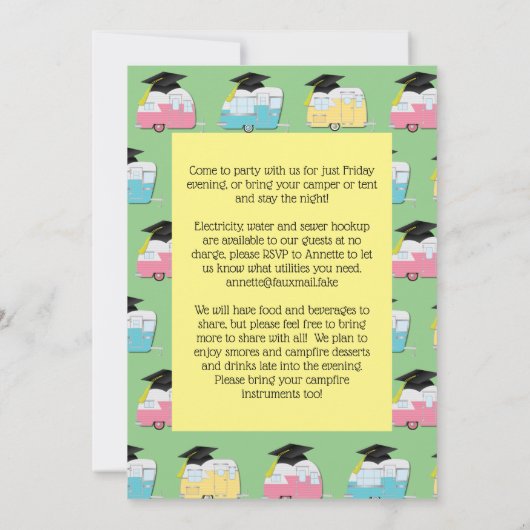 Uitnodiging Camping Camper Graduation Party (Achterkant)