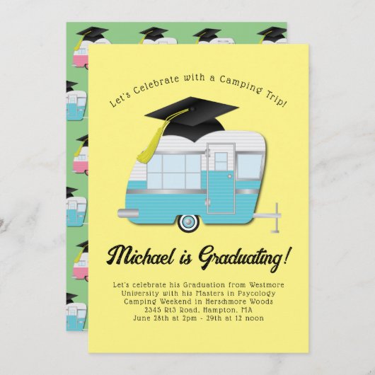 Uitnodiging Camping Camper Graduation Party (Voorkant / Achterkant)