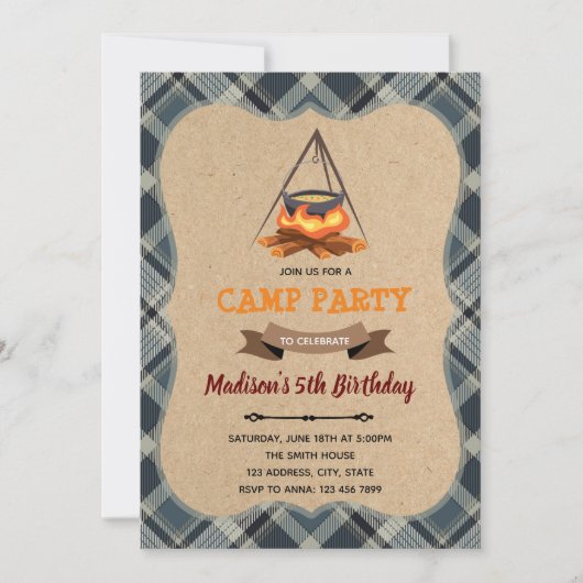Uitnodiging camping slaapfeest (Voorkant)