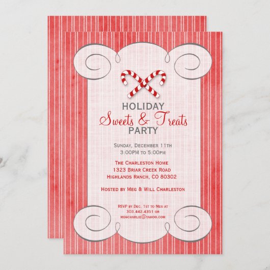 Uitnodiging Candy Cane Holiday Party (Voorkant / Achterkant)