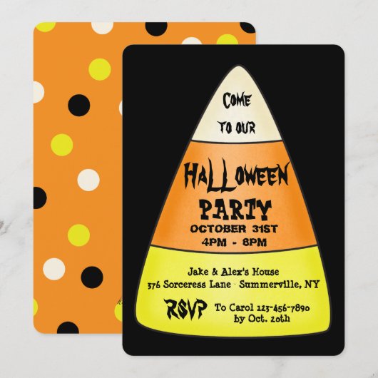 Uitnodiging Candy Corn Halloween Party (Voorkant / Achterkant)