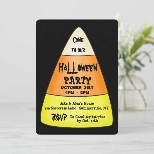 Uitnodiging Candy Corn Halloween Party (Staand voorkant)