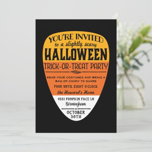 Uitnodiging Candy Corn Halloween Party (Staand voorkant)