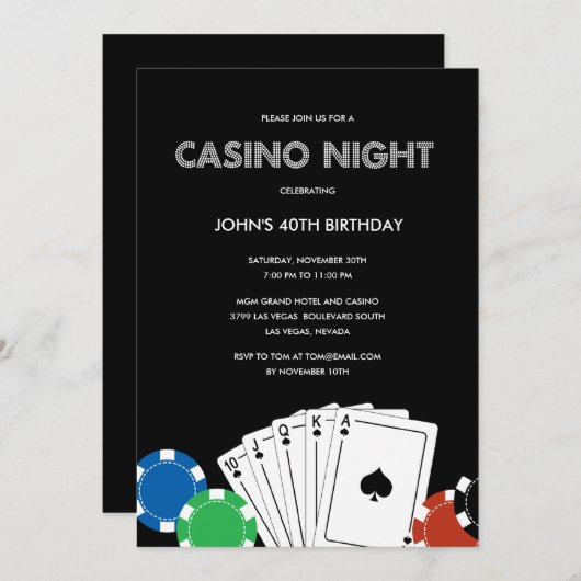 Uitnodiging casino Night Party (Voorkant / Achterkant)