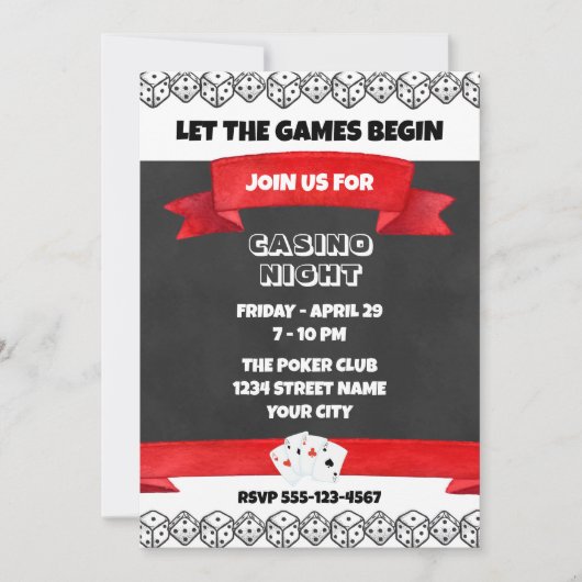 Uitnodiging casino Night Party (Voorkant)