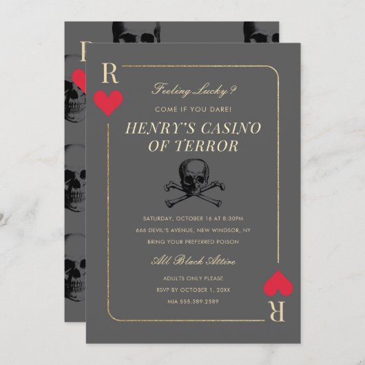 Uitnodiging casino Night Skull Death Party (Voorkant / Achterkant)