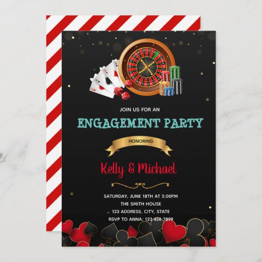 Uitnodiging casino verlovingsfeest (Voorkant / Achterkant)