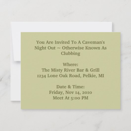 Uitnodiging Cavemen Caveman uit om de nacht door t (Achterkant)