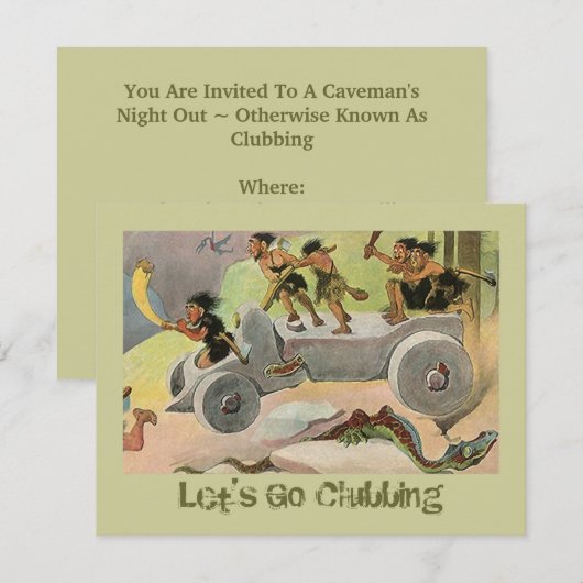 Uitnodiging Cavemen Caveman uit om de nacht door t (Voorkant / Achterkant)