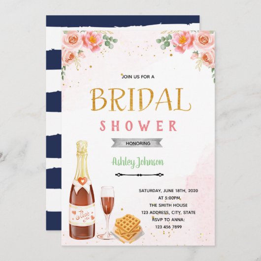 Uitnodiging champagne brunch thema (Voorkant / Achterkant)