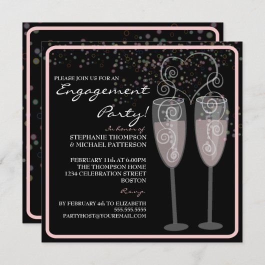 Uitnodiging Champagne & Bubbles Engagement Party (Voorkant / Achterkant)