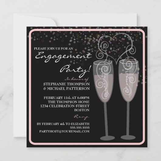 Uitnodiging Champagne & Bubbles Engagement Party (Voorkant)