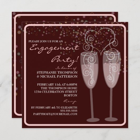 Uitnodiging Champagne & Bubbles Engagement Party (Voorkant / Achterkant)