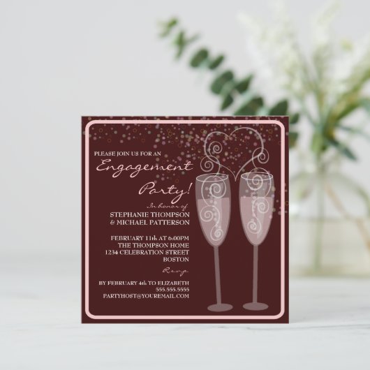 Uitnodiging Champagne & Bubbles Engagement Party (Staand voorkant)