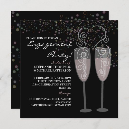 Uitnodiging Champagne & Bubbles Engagement Party (Voorkant / Achterkant)