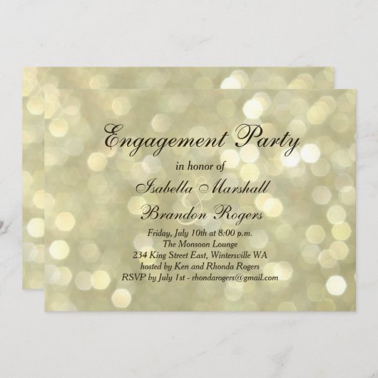 Uitnodiging Champagne Bubbles Engagement Party (Voorkant / Achterkant)