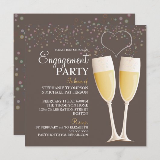 Uitnodiging Champagne & Bubbles Engagement Party (Voorkant / Achterkant)