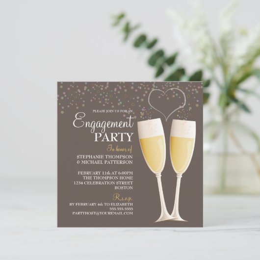 Uitnodiging Champagne & Bubbles Engagement Party (Staand voorkant)