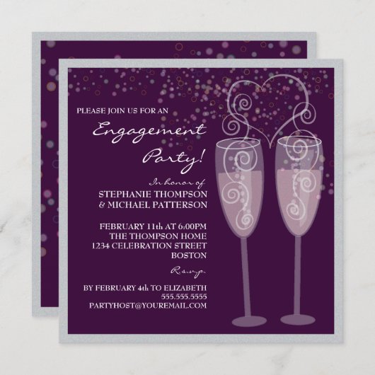 Uitnodiging Champagne & Bubbles Engagement Party (Voorkant / Achterkant)