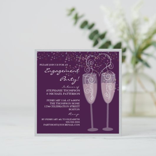 Uitnodiging Champagne & Bubbles Engagement Party (Staand voorkant)
