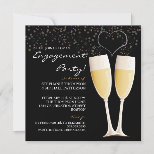 Uitnodiging Champagne & Bubbles Engagement Party (Voorkant)