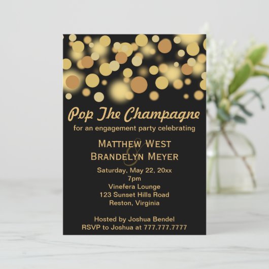 Uitnodiging Champagne Bubbles Engagement Party (Staand voorkant)