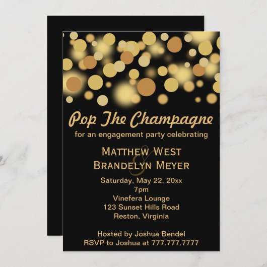 Uitnodiging Champagne Bubbles Engagement Party (Voorkant / Achterkant)