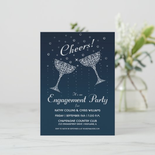 Uitnodiging Champagne Cheer Engagement Party (Staand voorkant)