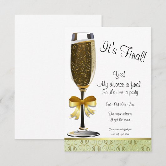 Uitnodiging Champagne Flute Divorce (Voorkant / Achterkant)