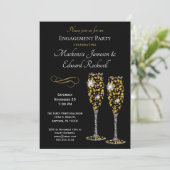 Uitnodiging Champagne Glam Black Engagement Party (Staand voorkant)