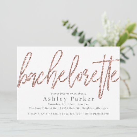 Uitnodiging Champagne Glitter Bachelorette (Staand voorkant)