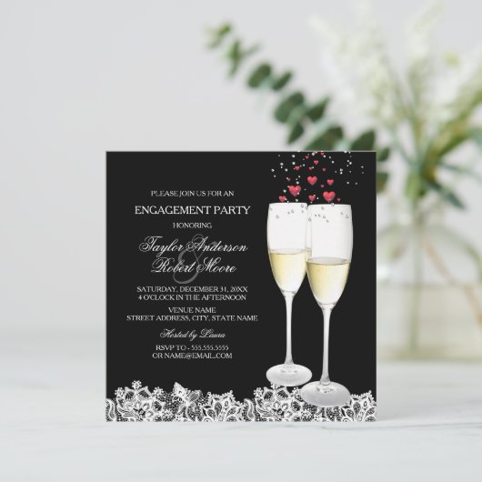 Uitnodiging Champagne & Heart Engagement Party (Staand voorkant)