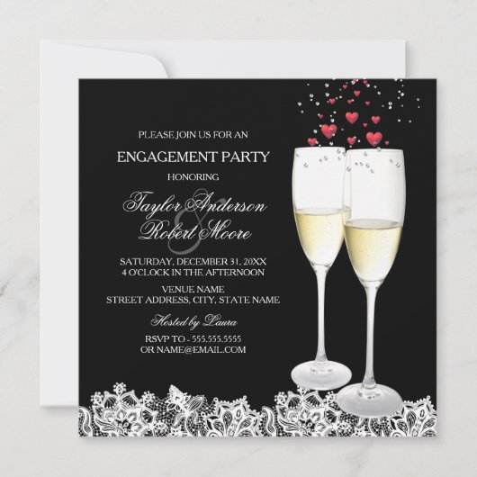 Uitnodiging Champagne & Heart Engagement Party (Voorkant)