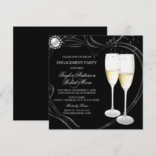 Uitnodiging Champagne & Heart Engagement Party (Voorkant / Achterkant)