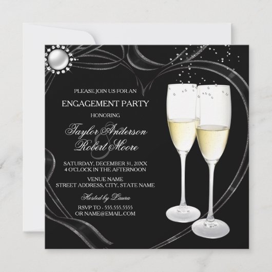 Uitnodiging Champagne & Heart Engagement Party (Voorkant)